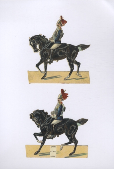 2 wafers soldier in guard uniform on horseback, each approx. 12 x 12 cm