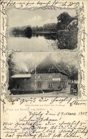 Postcard Borstel Sülfeld in Schleswig Holstein, inn and mill