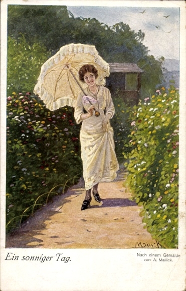 Artist Postcard Mailick, A Sunny Day, Woman with a Parasol