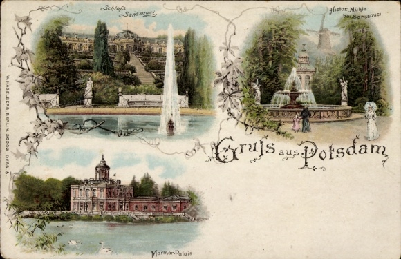 Litho Potsdam, Sanssouci, Marmorpalais, Historische Mühle