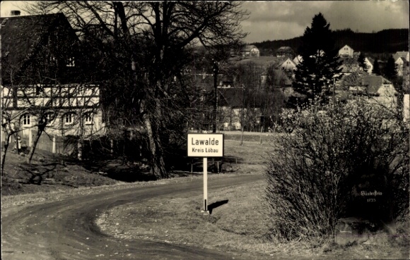 Ak Lawalde in Lausitz, gedeeltelijk zicht, stadsbord