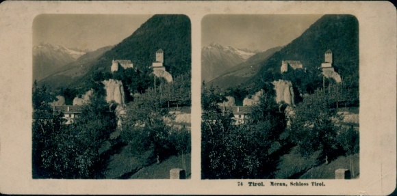 Stereo Photo Dorf Tirol Tirolo South Tyrol, Castello Tirolo, Castle Tirol near Merano