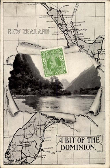 Maps Postcard New Zealand, Milford, Christchurch, Wellington