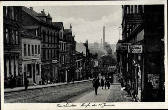 Ak Neunkirchen im Saarland, Straße des 13. Januar, Friseur A. Clauss, Seeligs Kornkaffee Schild