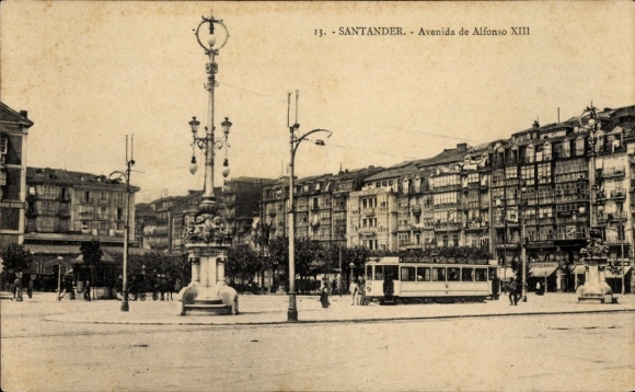 Postcard Santander Cantabria Spain, Avenida de Alfonso XIII, tram