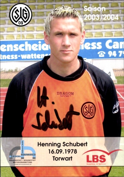 Autograph card footballer Henning Schubert, SG Wattenscheid 09, autograph