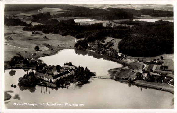Postcard Seeon Seebruck am Chiemsee Upper Bavaria, castle, aerial photograph