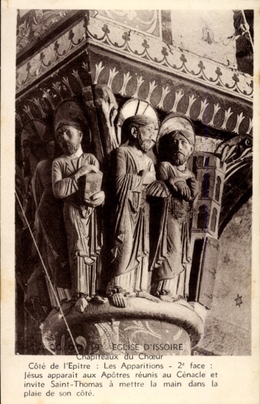 Postcard Issoire Puy de Dôme, Eglise d' Chapiteaux du Choeur, Les Apparitions, Jesus, Apôtres, Saint-Th