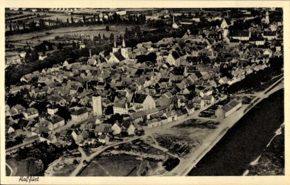 Ak Haßfurt Unterfranken, Fliegeraufnahme