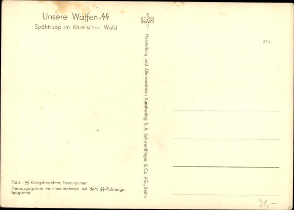 Postcard Deutsche Waffen SS, scouting squad in the Karelian Forest, Birkenwald, tanks, riflemen, Eastern Front, II. WW