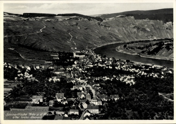 Postcard Kröv on the Mosel, aerial photograph, church