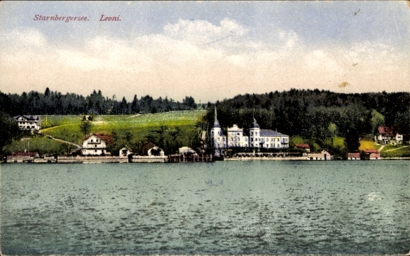 Postcard Leoni Berg on Lake Starnberg, Upper Bavaria, shore view