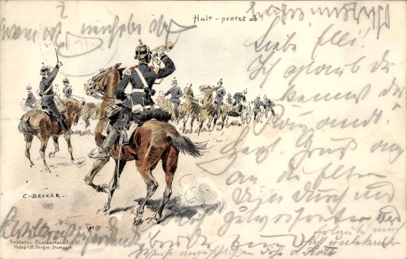 Kunstenaar ansichtkaart Becker, Carl, stop, pronken, cavalerie, imperium