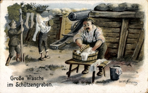 Künstler Ak Hoffmann, Ad., Große Wäsche im Schützengraben