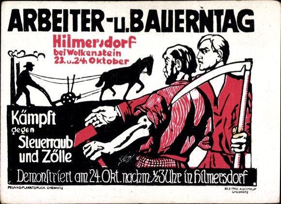 Ak Sowjetische Propaganda, Hilmersdorf Wolkenstein in Sachsen, Arbeiter- und Bauerntag, 23.10.