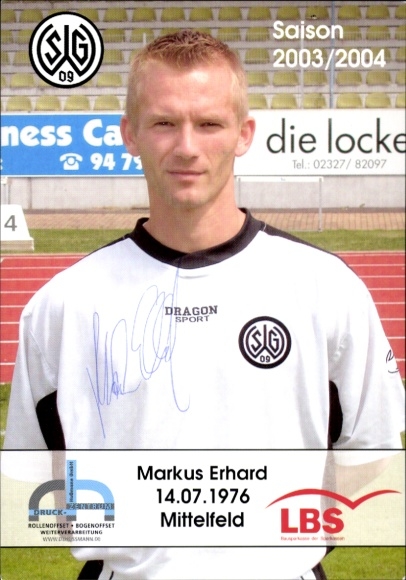 Autograph card footballer Markus Erhard, SG Wattenscheid 09, autograph