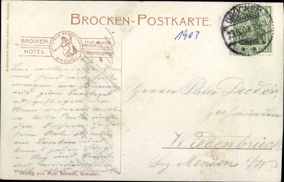 Artist Postcard Hammel, Otto, Brocken in the Harz, Ascent to the Brocken Hotel