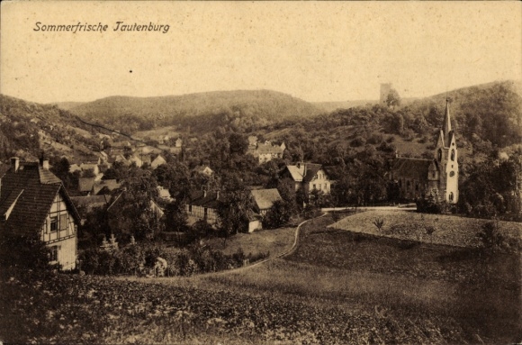Postcard Tautenberg in Thuringia, panorama, church, castle