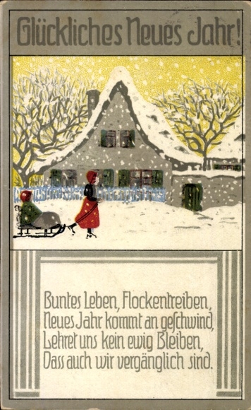 Präge Ak Glückwunsch Neujahr, Kinder, Haus, Schnee
