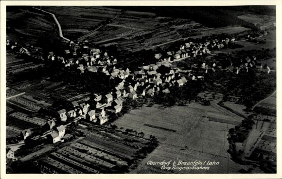 Postcard Oberndorf (near Braunfels) Solms Hesse, aerial photograph, Oberndorf, Braunfels, Lahn, houses, country