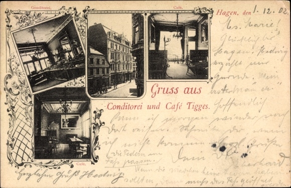 Postcard Hagen in the Westphalia Ruhr area, pastry shop and café Tigges