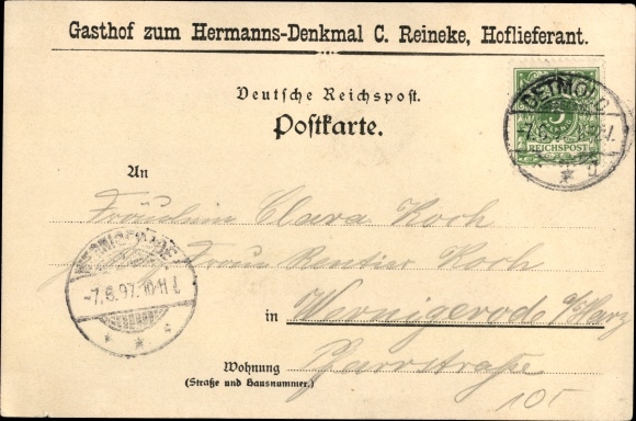 litho Detmold in Noordrijn-Westfalen, Grotenburg, Hermann-monument, herberg