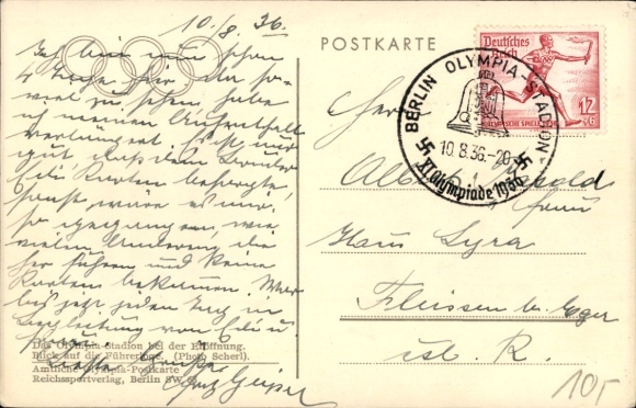 Postcard Berlin, Reichssportfeld, Olympic Stadium, Führer's Lodge, Opening of the 1936 Olympic Games