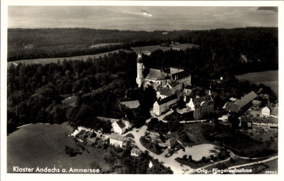 Postcard Andechs am Ammersee, Andechs Monastery, aerial photograph