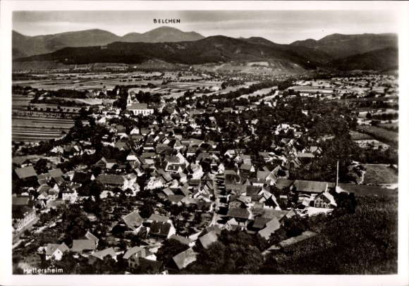 Postcard Heitersheim in the Black Forest, aerial photograph, panorama, Belchen