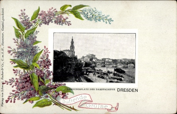 Embossed Passepartout PC Dresden Old Town, Steamship Landing Place