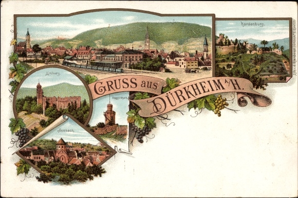 Litho Bad Dürkheim am Pfälzerwald, Limburg, Seebach, Flaggenturm, Hardenberg