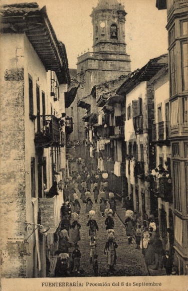 Postcard Hondarribia Fuenterrabia Basque Country, procession of 8 September