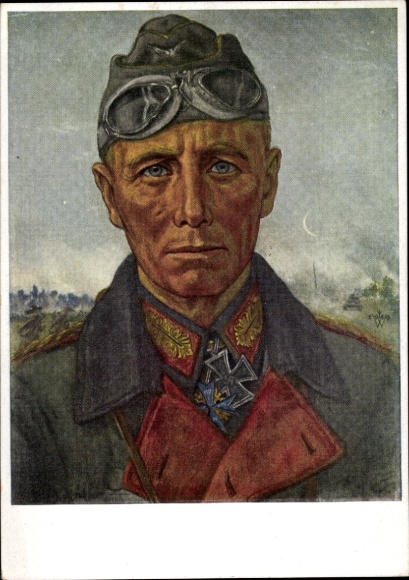Artist Postcard Willrich, Wolfgang, Major General Rommel, Knight's Cross holder, Panzer Division, VDA 1 9 2
