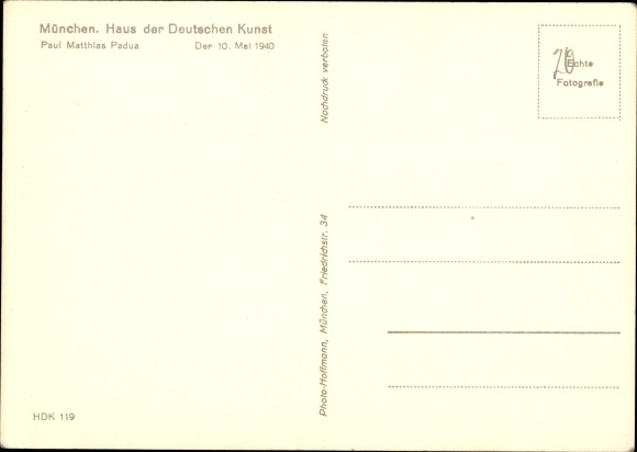 Artist Postcard Padua, Paul Mathias, May 10, 1940, HDK 119