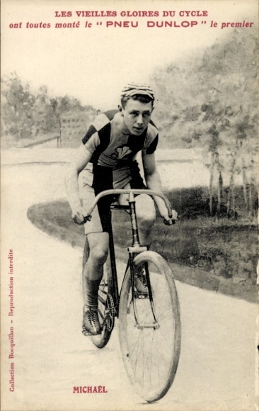 Ak Radrennfahrer Michael, Pneu Dunlop, Reklame