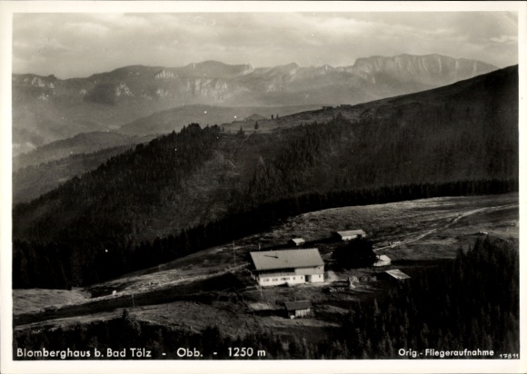 Bad Tölz in Upper Bavaria, Blomberghaus, mountain landscape, aerial photograph, 1250 m, black and white