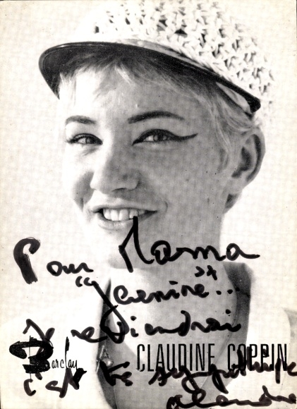 Autogrammkarte Sängerin Claudine Coppin, Autogramm