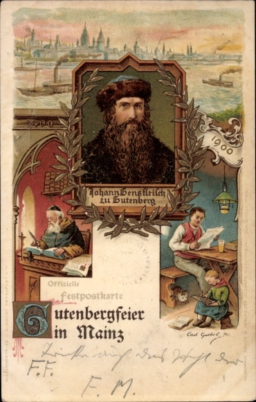 Künstler Ak Mainz am Rhein, Gutenbergfeier, Johann Gensfleisch zu Gutenberg