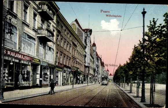 Postcard Poznań Poznan, Wilhelmplatz, Tram, Royal Castle, GS Kalamajski