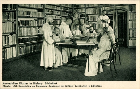 Postcard Bielany Kraków Krakow Poland, Kamdedullen Monastery, Library