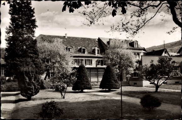 Postcard Ziegelhausen Heidelberg am Neckar, Hotel Adler, Ziegelhausen, garden, trees, black and white