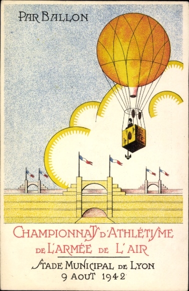 Artist Postcard Championnats d'Athlétisme de l'Armée de l'Air 1942, Stade Municipal de Lyon Rhône
