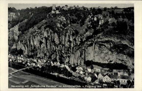 Postcard Neuessing Essing in the Altmühltal, aerial photograph, castle ruins Randeck