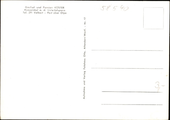 Postcard Hunswinkel Meinerzhagen in the Märkischer Kreis, Gasthof Pension Köster