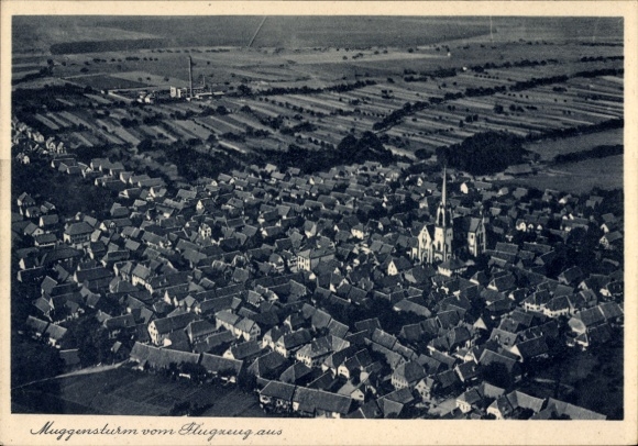 Postcard Muggensturm in Baden, aerial photograph