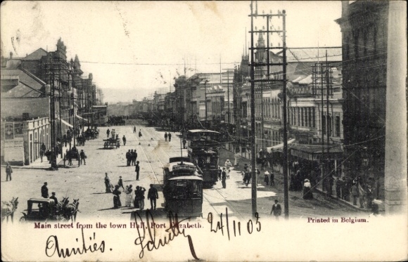 KP Port Elizabeth Republika Południowej Afryki, główna ulica, ratusz, tramwaje