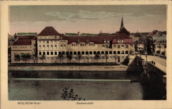 Postcard Mülheim an der Ruhr, swimming pool, Mülheim-Ruhr, architecture, river view