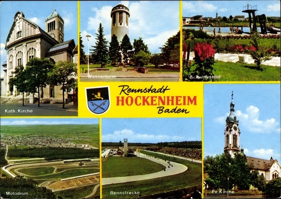 PC Hockenheim in Baden, race track, cath. Church, swimming pool, motodrome