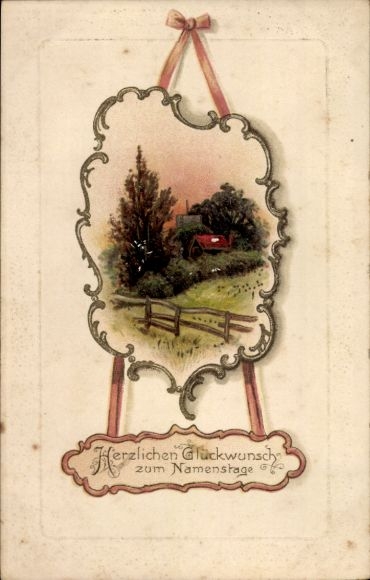 Embossed PC congratulations name day, landscape idyll