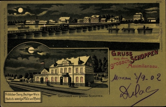 Moonlight lito Maximiliansau Wörth am Rhein, Gasthaus zum Große Schoppen, Schiffbrücke